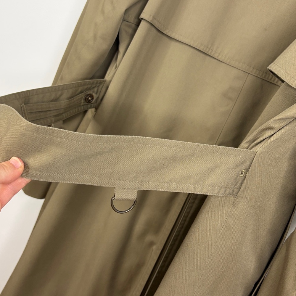 Classic Khaki Trench Coat with Dark Green Collar - Picture 9 of 16